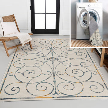 Danae Classic Cottage Filigree Scroll Reversible Machine-Washable Indoor/Outdoor Area Rug